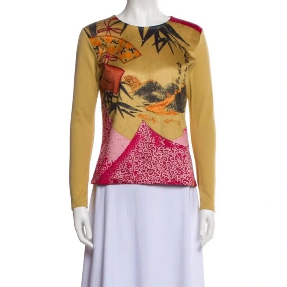 Vintage‎ Y2K 90s Pierre Cardin Top S Artsy Crystal Embellished Asian Grunge - Picture 3 of 16